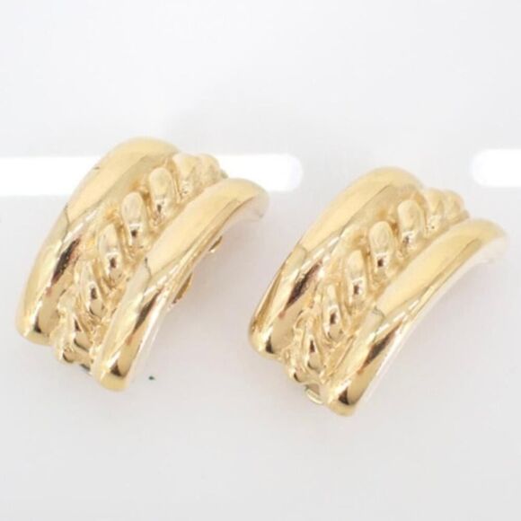 Vintage Givenchy Gold Clip-On Earrings – Textured Hoop Design, Signed - Picture 1 of 3